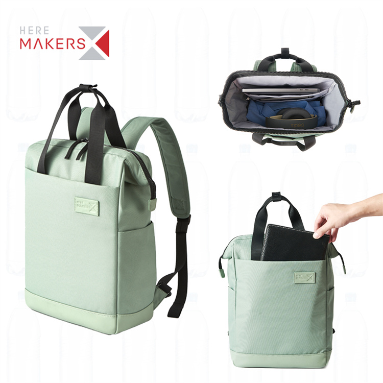 RPET Fabric Eco-Friendly Fashion Backpack With PU Trims